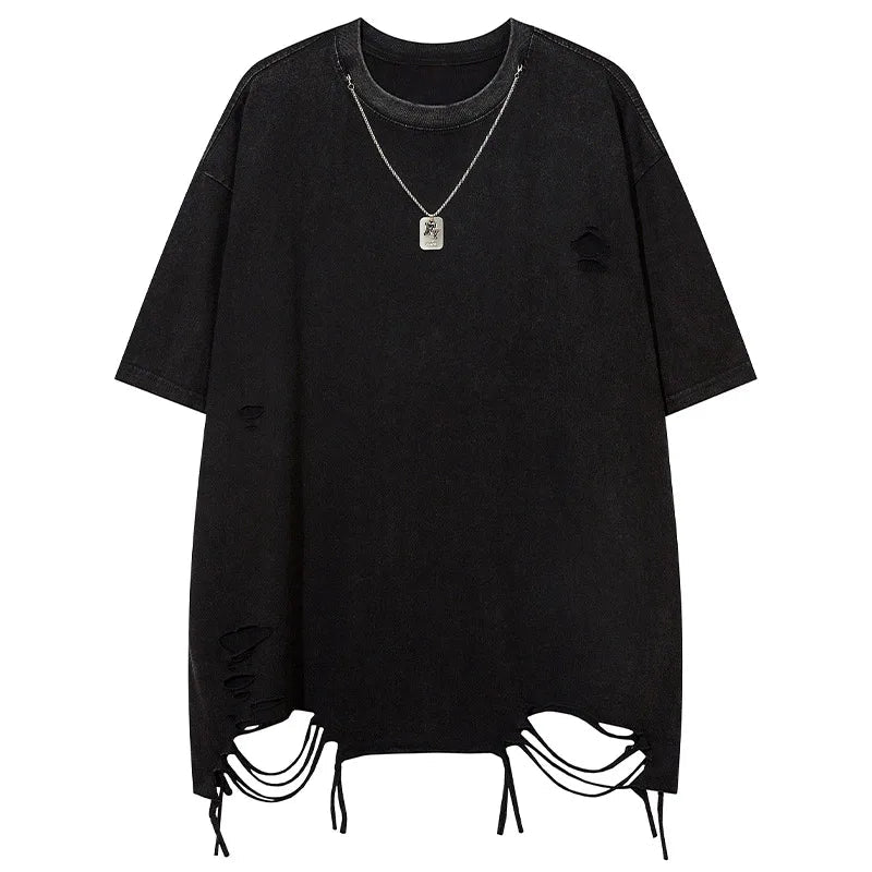 Skatercore Crying angel – Men T Shirts Solid Ripped With Necklace T Shirt Harajuku Vin