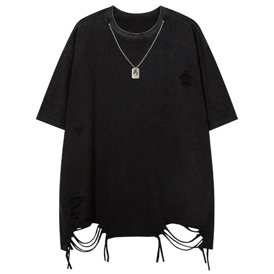 Skatercore Crying angel – Men T Shirts Solid Ripped With Necklace T Shirt Harajuku Vin