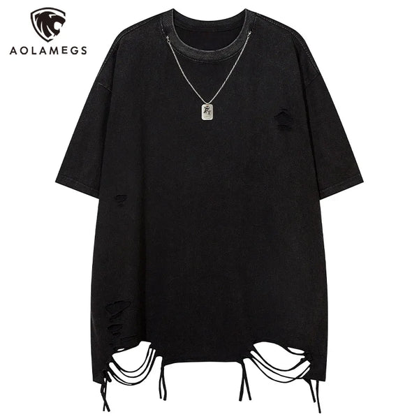 Skatercore Crying angel – Men T Shirts Solid Ripped With Necklace T Shirt Harajuku Vin