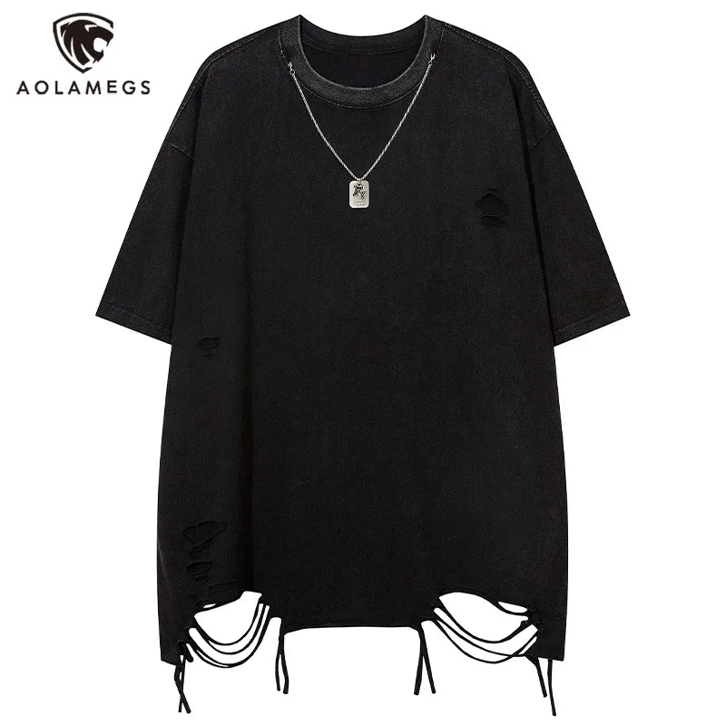 Skatercore Crying angel – Men T Shirts Solid Ripped With Necklace T Shirt Harajuku Vin
