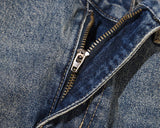hole ripped retro straight spliced mens jeans streetwear washed pcoekts distressed denim trousers loose hip hop jean pants unique jeans style 528