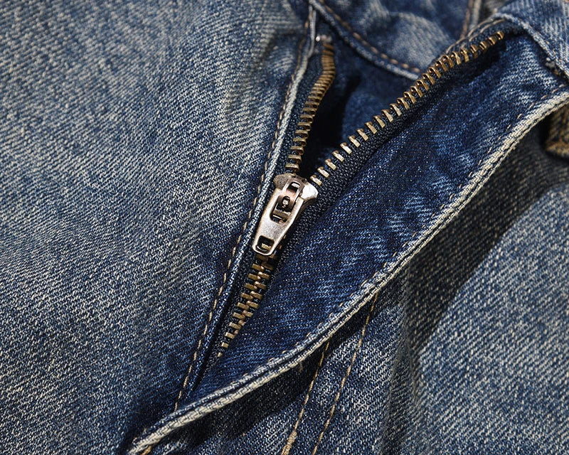 hole ripped retro straight spliced mens jeans streetwear washed pcoekts distressed denim trousers loose hip hop jean pants unique jeans style 528