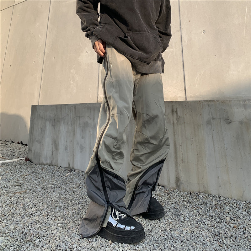 mens high street loose pants casual zipper open patchwork straight trousers pants hip hop new fashion streetwear jogging pants unique default style 1808