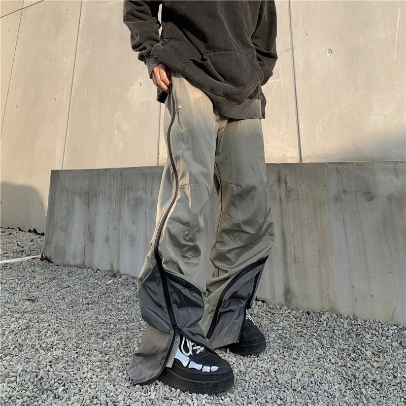 mens high street loose pants casual zipper open patchwork straight trousers pants hip hop new fashion streetwear jogging pants relaxed fit trousers