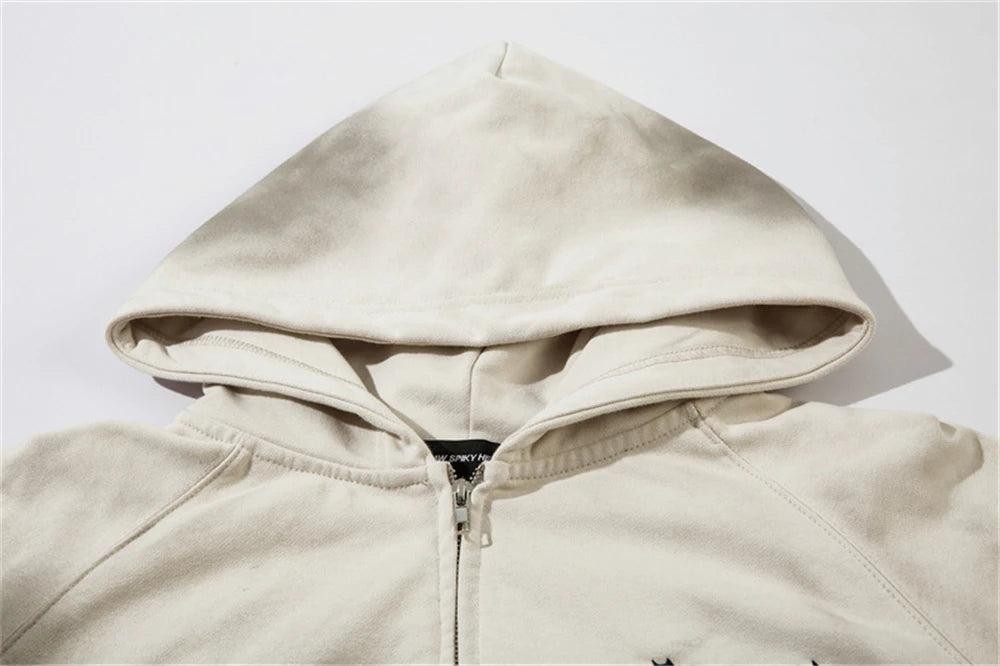 Vintage Zip Up Hoodie Jacket Y2K Punk Gothic Loose Washed Hooded Sweat