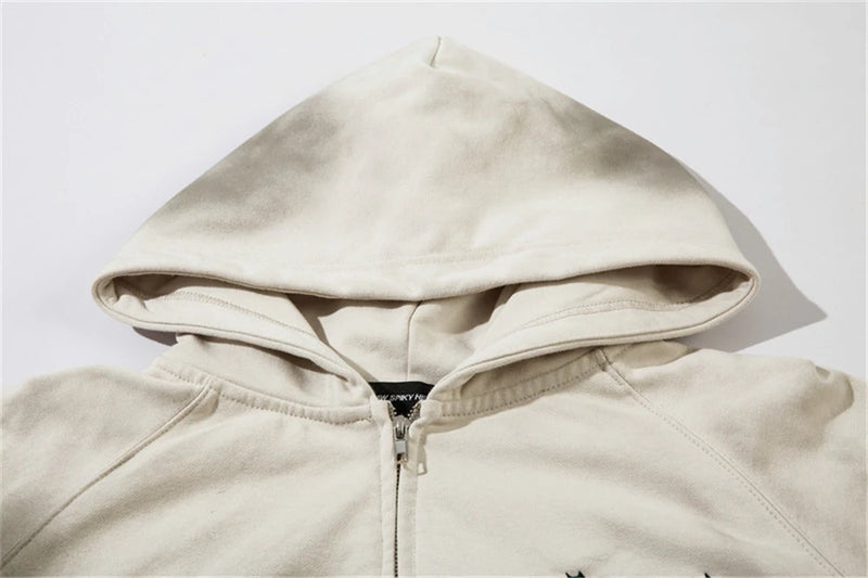 Vintage Zip Up Hoodie Jacket Y2K Punk Gothic Loose Washed Hooded Sweat