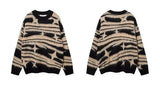 japanese hip hop sweater set men contrast zebra pattern round neck knit top splicing distressed loose jeans 2 pcs harajuku suit unique jeans style 4535