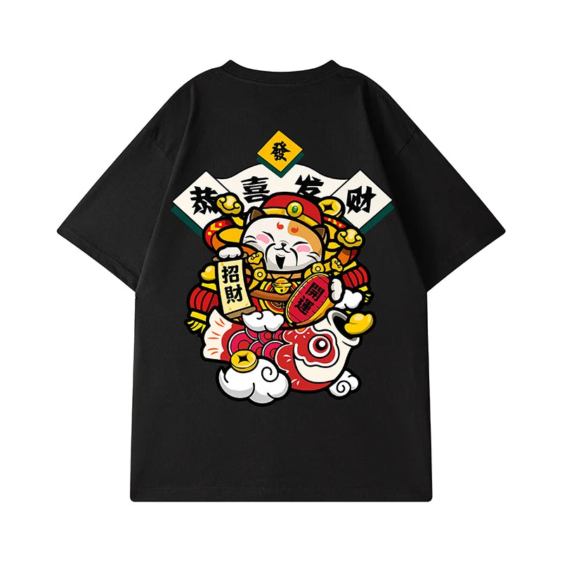 Glitchcore Chrome print – Chinese God Of Wealth Printed T Shirts For Men Creativity