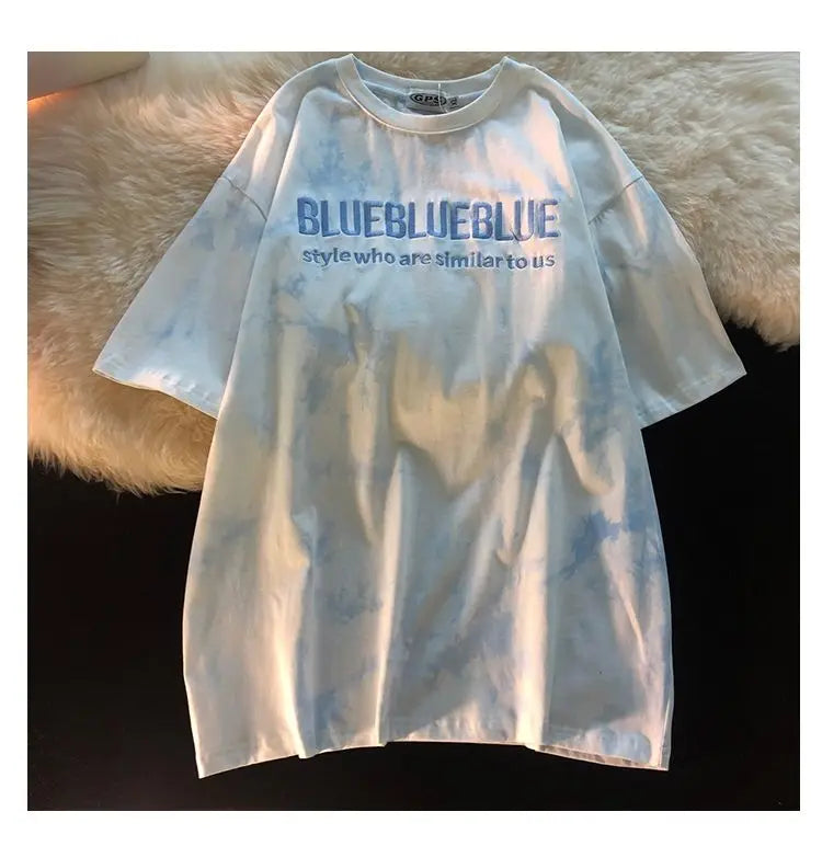 Anime Tribal flame – Tie Dye Gradient Embroidered Short Sleeved T Shirt For Men P