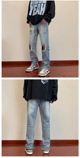 bottom zipper destroyed washed jeans skinny jeans ripped holes trousers men biker jeans fashion streetwear hip hop pants joggers unique joggers style 3016