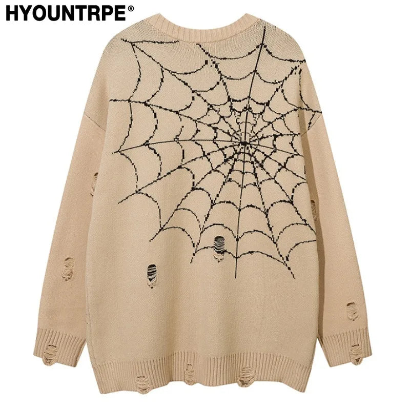 hip hop knitted sweater mens winter o neck harajuku pattern pullover streetwear casual loose pullover sweaters jumper knitwear oversized graphic print design, urban wear with bold artwork, Y2K vintage urban hoodie