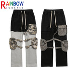 rainbowtouches fashion classic brand mens cargo pants casual color contrast trousers loose straight high street style overalls baggy cargo bottoms