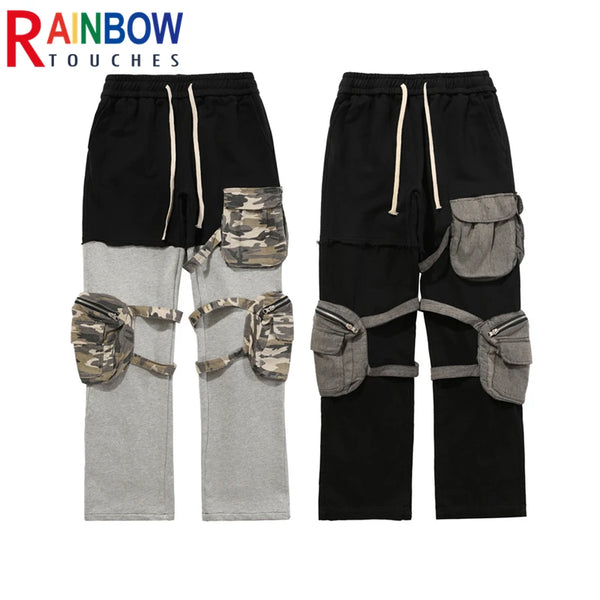 rainbowtouches fashion classic brand mens cargo pants casual color contrast trousers loose straight high street style overalls baggy cargo bottoms