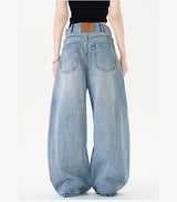 Men Women American Streetwear Vintage Washed Denim Loose Casual Wide Leg Baggy Jeans Couple Harem Jeans Trousers