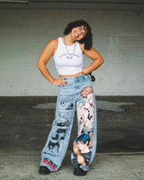 harajuku y2k baggy jeans the winged dragon of ra print wide leg denim pants popular anime jeans streetwear trouser men clothing unique jeans style 5732