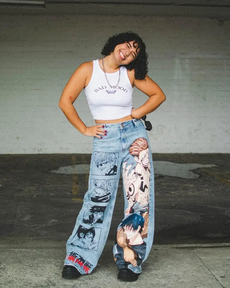 harajuku y2k baggy jeans the winged dragon of ra print wide leg denim pants popular anime jeans streetwear trouser men clothing unique jeans style 5732