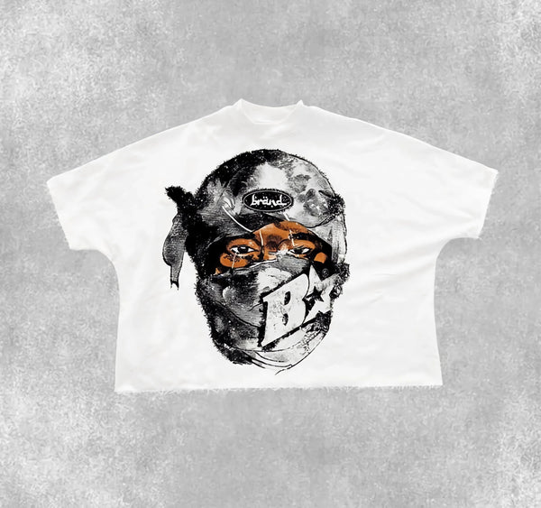 2000s Casual Mysterious Ninja Avatar Pattern Printed Gothic Loose Cotton Short Sleeves Hip Hop Y2K Top Men's and Women's tees