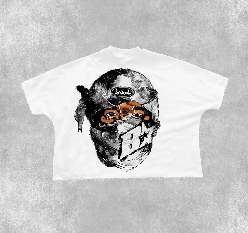 2000s Casual Mysterious Ninja Avatar Pattern Printed Gothic Loose Cotton Short Sleeves Hip Hop Y2K Top Men's and Women's tees