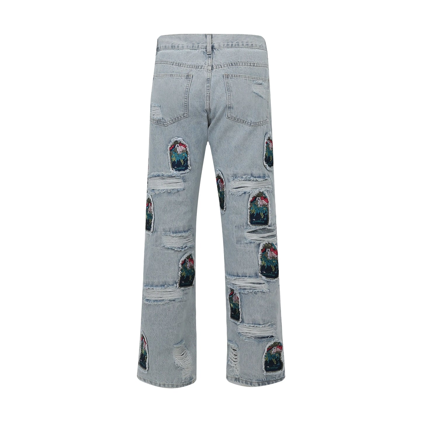 fashion ripped holes patchwork harajuku embroidery denim straight jean pants y2k trouser unisex hip hop streetwear jeans pants unique jeans style 4236