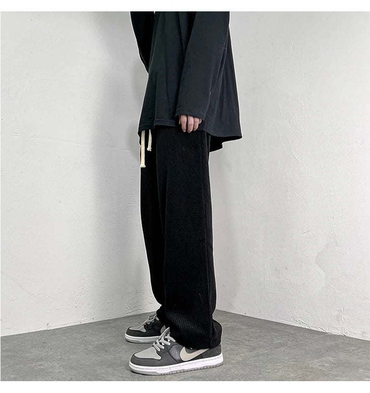 4 colors drawstring corduroy pants men fashion cotton casual pants men streetwear hip hop loose straight pants mens trousers unique default style 3755