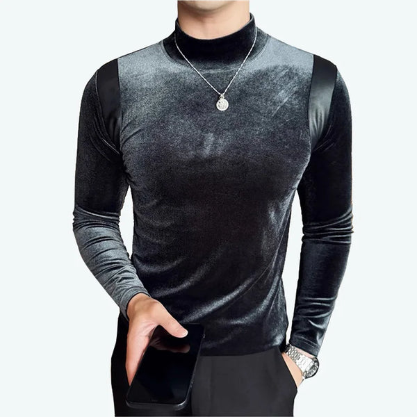 Trapwear Graphic tee – Turtleneck Stretch Slim Fit T Shirt Men Long Sleeve Thicken