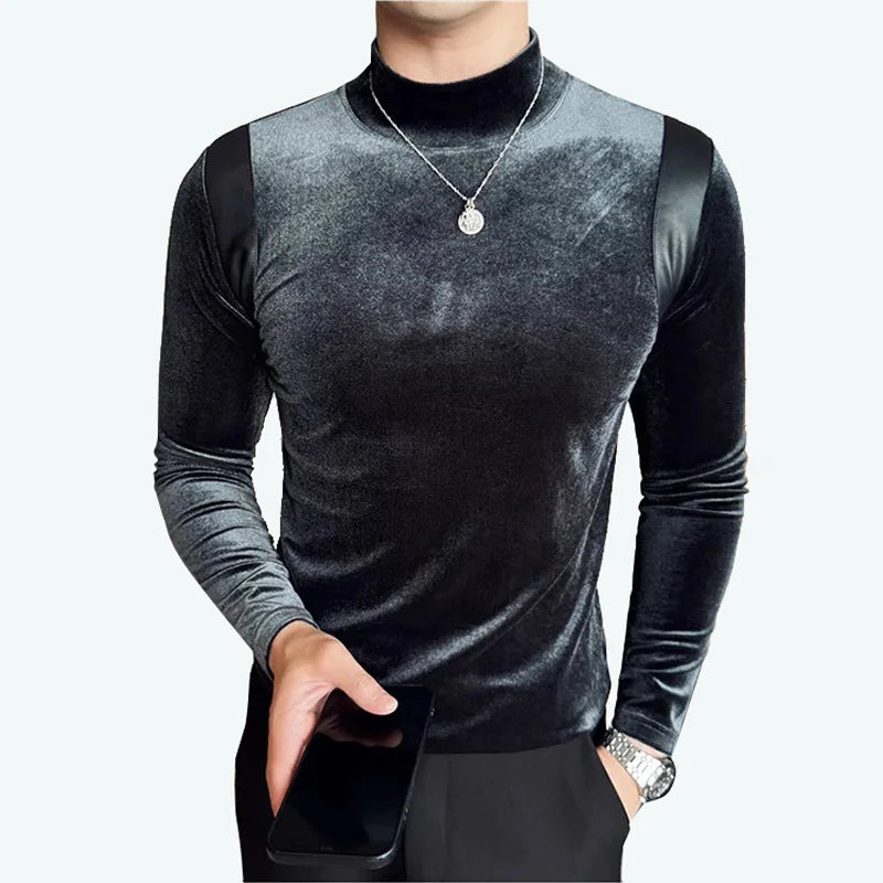 Trapwear Graphic tee – Turtleneck Stretch Slim Fit T Shirt Men Long Sleeve Thicken