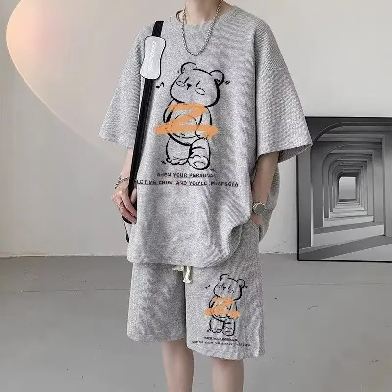 Vaporwave Crying angel – Summer Men Tracksuit Japan Cartoon Streetwear Cool Bear Prin