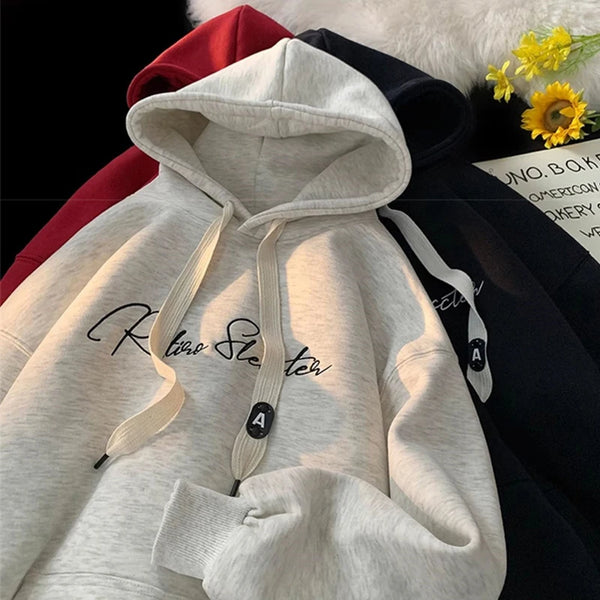 Men Hoodie Letter Printed Long Sleeve Autumn Sweatshirts Goth Fashion Y2K Vintage Hoodies Streetwear Fleece Pullover