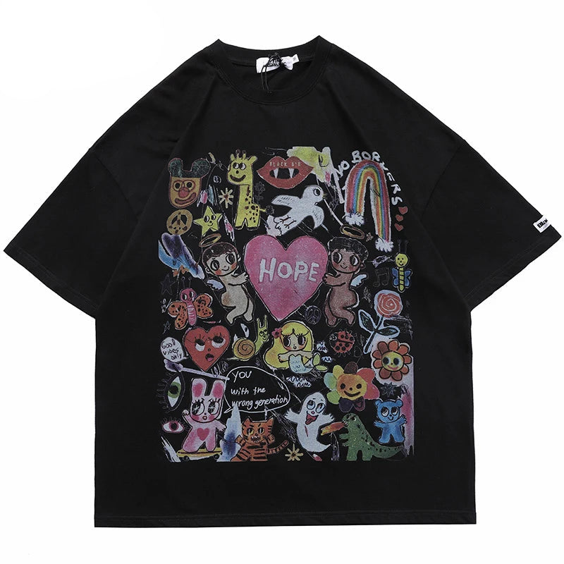 Grunge Vintage t-shirt – Men Oversize T Shirt Hip Hop Streetwear Painting Letter Hear