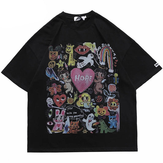 Grunge Vintage t-shirt – Men Oversize T Shirt Hip Hop Streetwear Painting Letter Hear