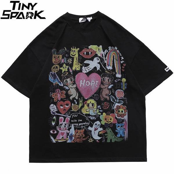 Grunge Vintage t-shirt – Men Oversize T Shirt Hip Hop Streetwear Painting Letter Hear