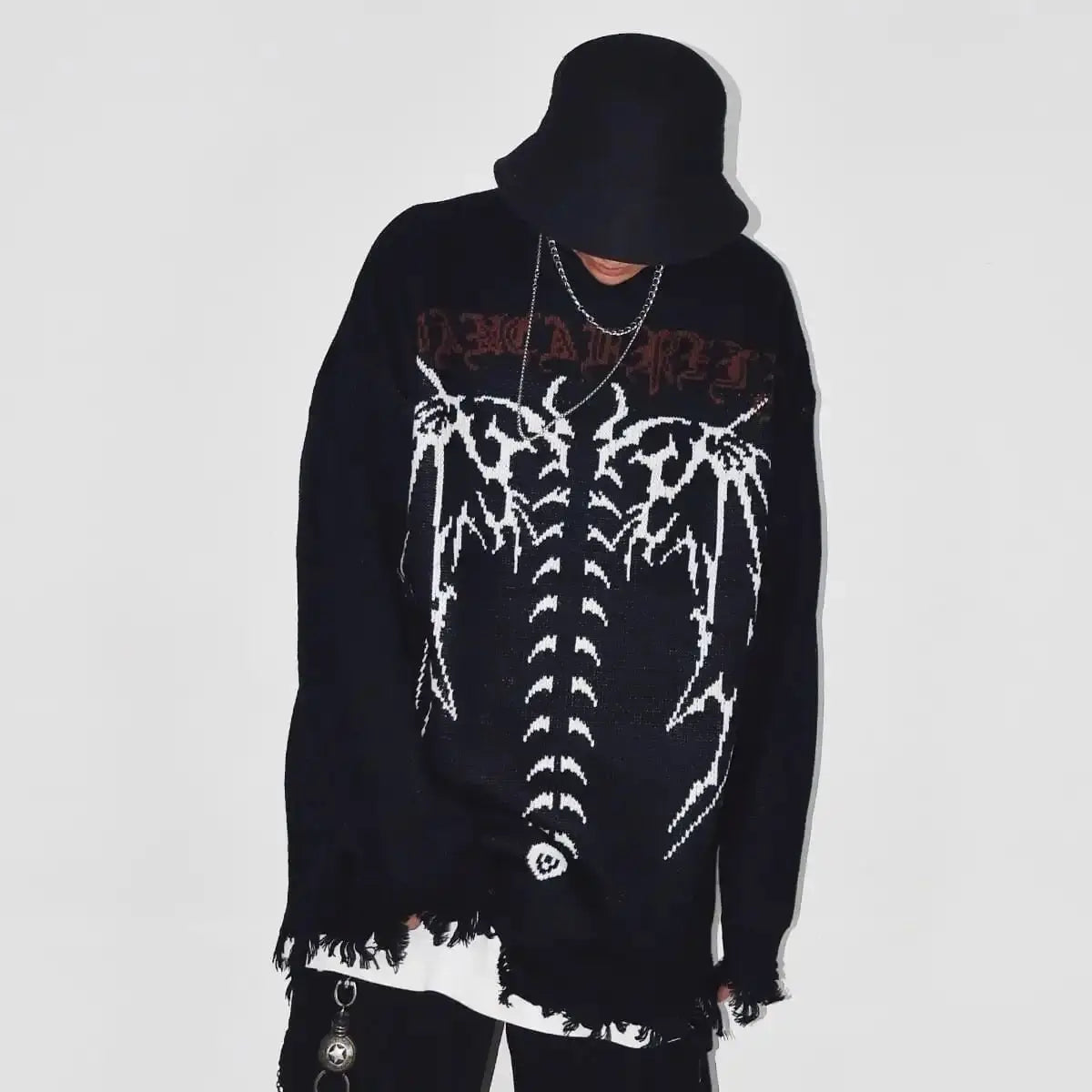 grunge oversized knit streetwear piece for layered look and winter street fits, ideal for men’s fashion and seasonal streetwe