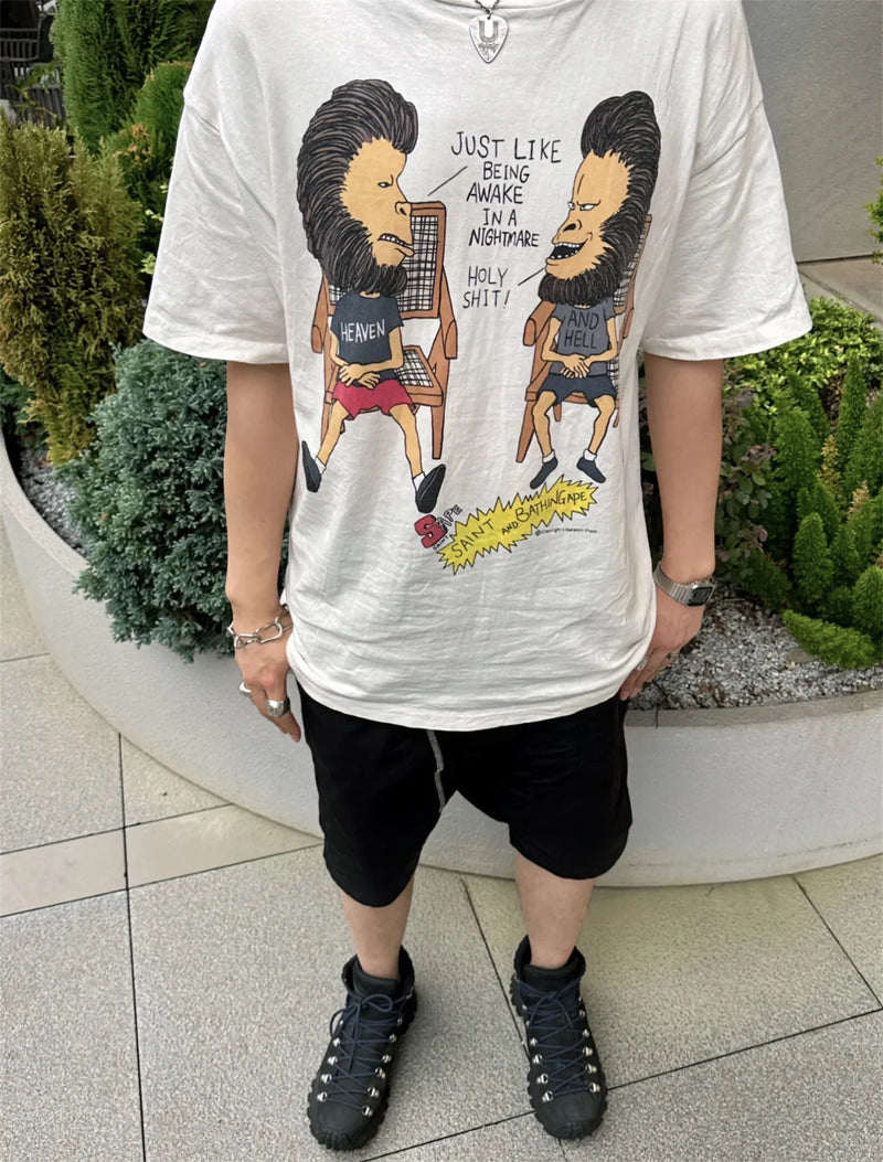 Summer 24ss Cartoon print casual loose round neck pullover short sleeved T-shirt Tops For Men