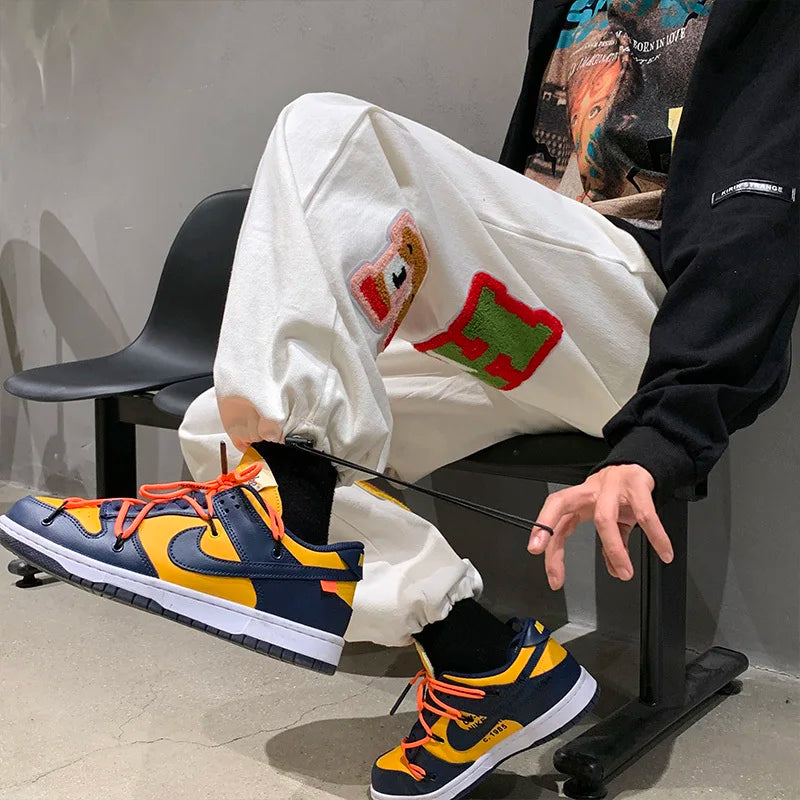preppy style letter embroidery straight men baggy tracksuit pants y2k clothes sweatpants male drawstring casual long trousers unique joggers style 1086