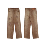 rainbowtouches men washed jeans vintage high street khaki gradient fashion trends jeans loose straight long pant casual pants unique jeans style 4082