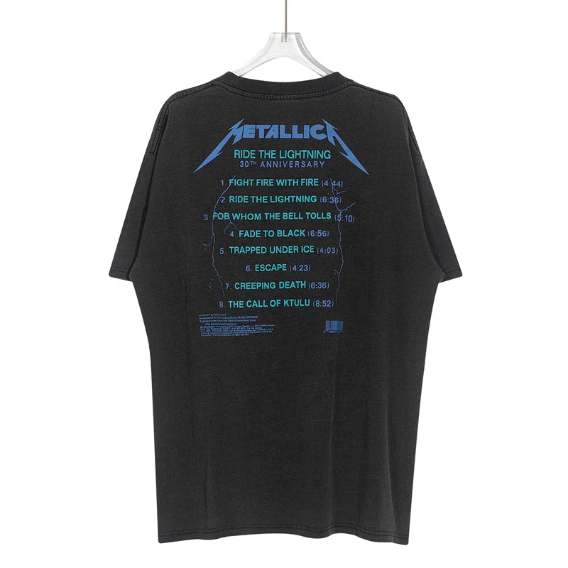 Y2k Aesthetic print tee – Summer Vintage High Street Wash Lightning Print T Shirt Vint