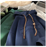 Embossed Letters Casual Hooded Sweatshirt Basic Colours Drawstring Cla