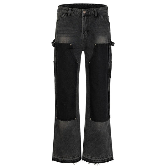 Vintage Black Jeans Men Color Block Patchwork Hi Street Jeans Luxury Designer Streetwear Jeans Trousers for Male