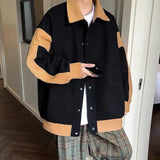 Winter Contrasting Color Splicing Jacket Mens Loose And Versatile Thic