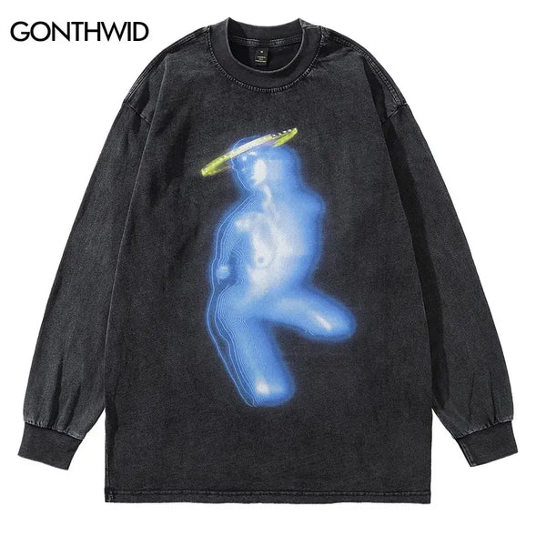 Cyberpunk Streetwear top – Vintage Men T Shirt Streetwear Hip Hop Graphic Print Punk Go