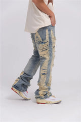 fashion ripped denim jeans mens destoryed holes zipper straight trousers jeans hip hop streetwear new casual joggers jeans pants unique joggers style 3079
