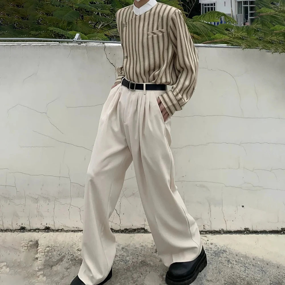 mens trousers business solid color casual trousers autumn british simple commuting retro straight pants mens clothing 2024 unique default style 76