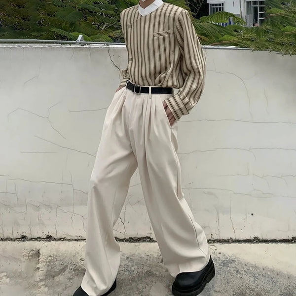 mens trousers business solid color casual trousers autumn british simple commuting retro straight pants mens clothing 2024 relaxed fit trousers