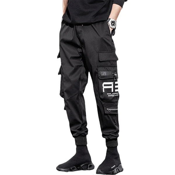 mens cargo pants elastic waist trousers with pockets streetwear hip hop loose fit ankle drawstring military sweatpants joggers relaxed fit joggers