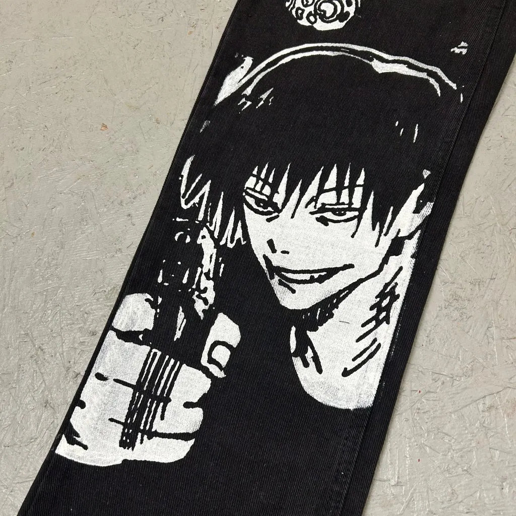 harajuku slifer the sky dragon print y2k men s jeans popular anime baggy jeans wide leg pants streetwear trouser men clothing unique jeans style 5655