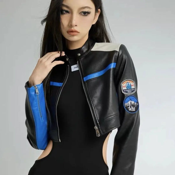 Leather parka short graffiti new american