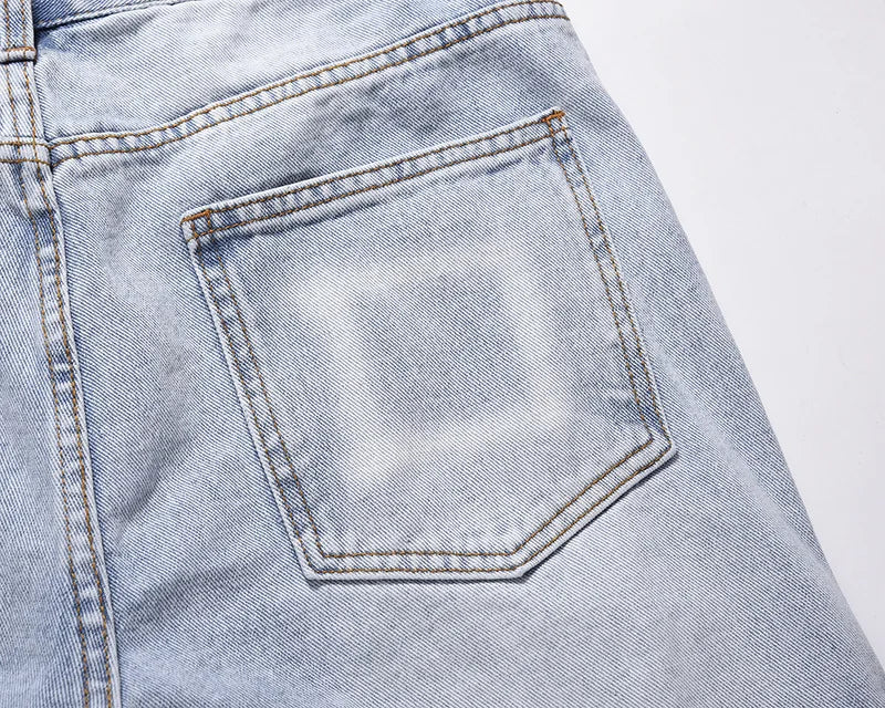 streetwear swag style blue frayed jeans pants for men retro washed ripped casual tapered denim trousers slim fit y2k jean male unique jeans style 71