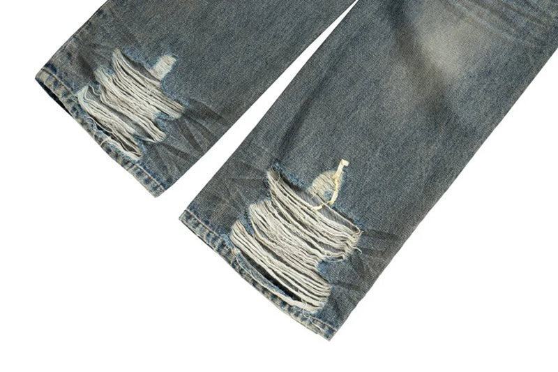 vintage men jeans blue baggy denim pants dirty washed retro loose straight jeans trousers unique jeans style 5998