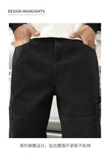 men american streetwear fashion loose casual hip hop wide leg black denim baggy jeans pants man y2k cargo jeans trousers unique cargo style 2331