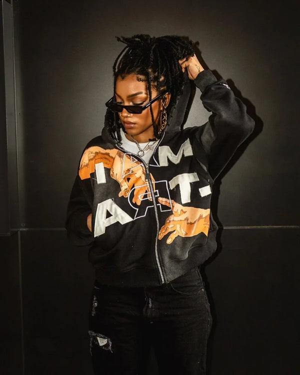 2024 American Trendy Brand Fashion Letter Palm Print Oversized Hoodie